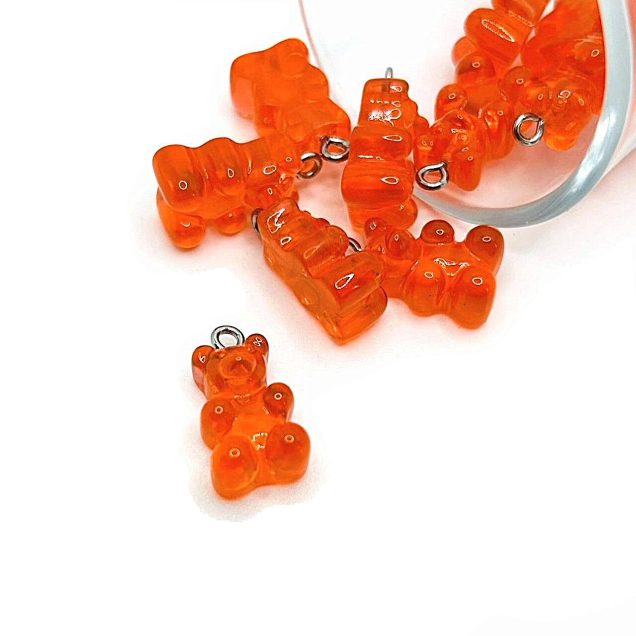 Red Orange Gummy Bear Resin 3D Charms with eye screw, 20x12mm